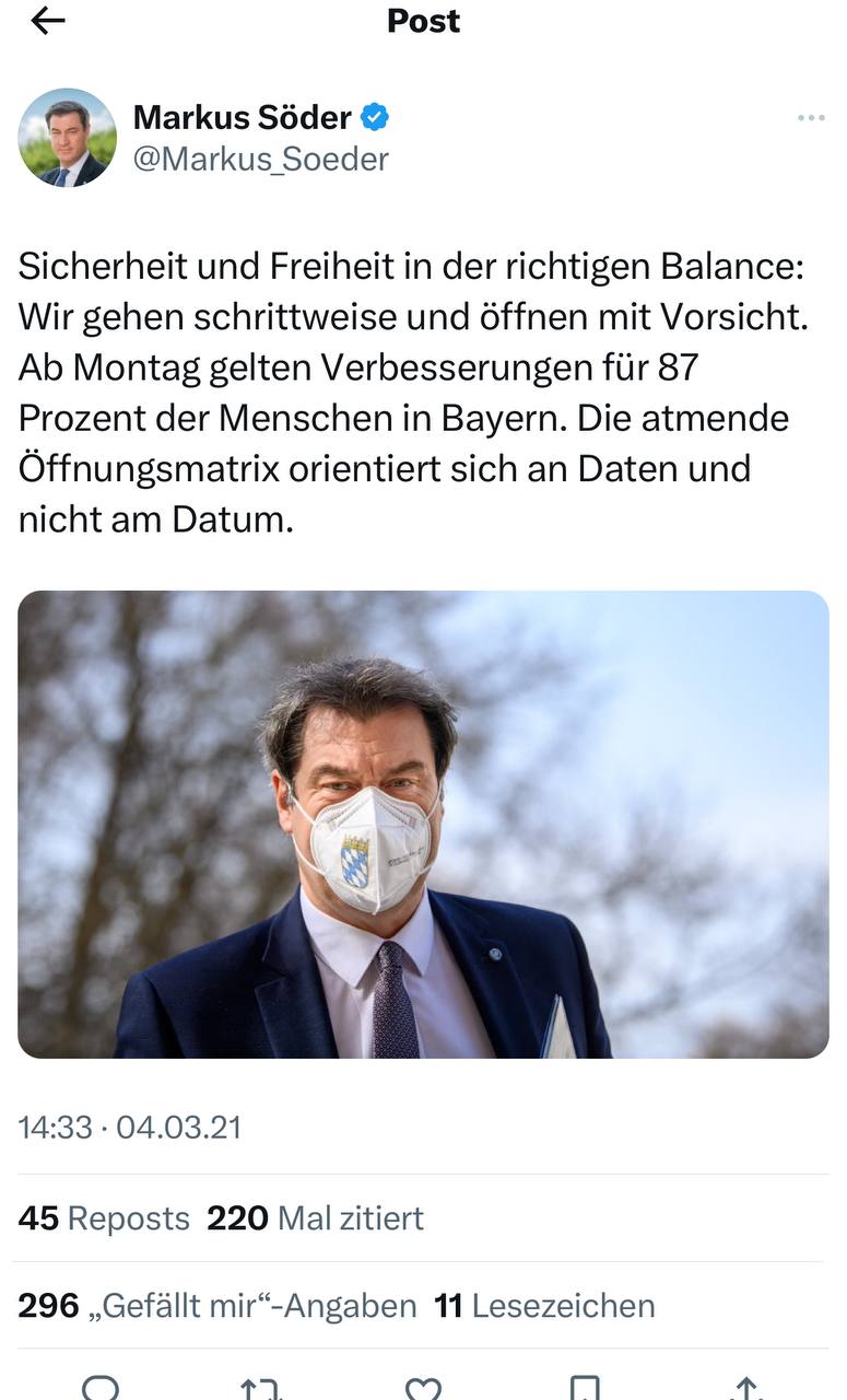 Söder zur Öffnung in der Pandemie