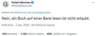 Polizei München: Buch lesen auf Bank nicht erlaubt
